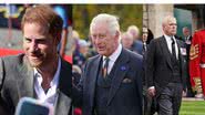 Á esquerda Harry, ao centro rei Charles III e à direita príncipe Andrew - Getty Images