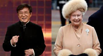 Retratos fotográficos de Jackie Chan (esq.) e Elizabeth II (dir.) - Getty Images