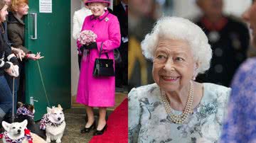 Á esquerda imagem de rainha perto de cachorros e à direita foto de Rainha Elizabeth II - Foto de Arthur Edwards na GettyImages e Foto de Kirsty O'Connor na GettyImages