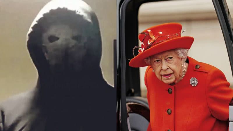Fotografia de homem armado invadiu ao lado de foto da rainha Elizabeth II - Divulgação/The Sun/ Getty Images