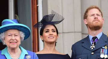 Rainha Elizabeth II, Meghan Markle e príncipe Harry, em 2018 - Getty Images