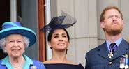 Rainha Elizabeth II, Meghan Markle e príncipe Harry, em 2018 - Getty Images