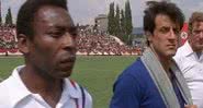 Pelé e Syvelster Stallone nos bastidores do Fuga para a Vitória, 1982 - Divulgação