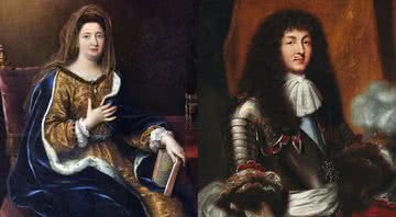 Françoise d'Aubigné (à esq.) junto a Luís XIV (à dir.) em montagem - Wikimedia Commons