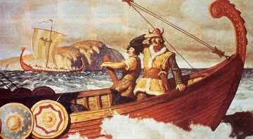 Ilustração de vikings em um barco - Getty Images