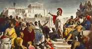 Uma pintura de Philipp Foltz representando um discurso do estadista grego Péricles - Domínio Público