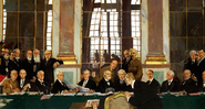 Pintura Assinatura do Tratado na Sala dos Espelhos do Palácio de Versalhes - Domínio Público/Imperial War Museum Collections