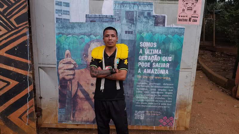 Arte de Mundano chama atenção para genocídio indígena na cidade - Divulgação/André D'Elia/@cinedelia