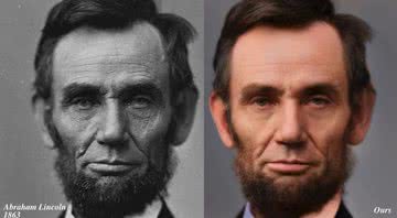 Fotografia em alta definição de Abraham Lincoln (direita) ao lado da imagem original - Divulgação/Time-Travel Rephotography