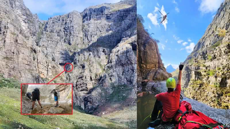 Fotografias mostrando local onde os alpinistas ficaram presos - Divulgação/ WSAR Western Cape