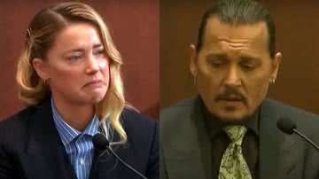 Amber Heard (à esq) e Johnny Deppp (à dir) durante seus respectivos testemunhos - Divulgação/ Youtube/ Law&Crime Network