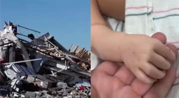 Montagem com imagem do tornado e mão de bebê - Reprodução/Youtube/People