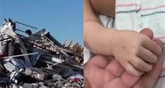 Montagem com imagem do tornado e mão de bebê - Reprodução/Youtube/People