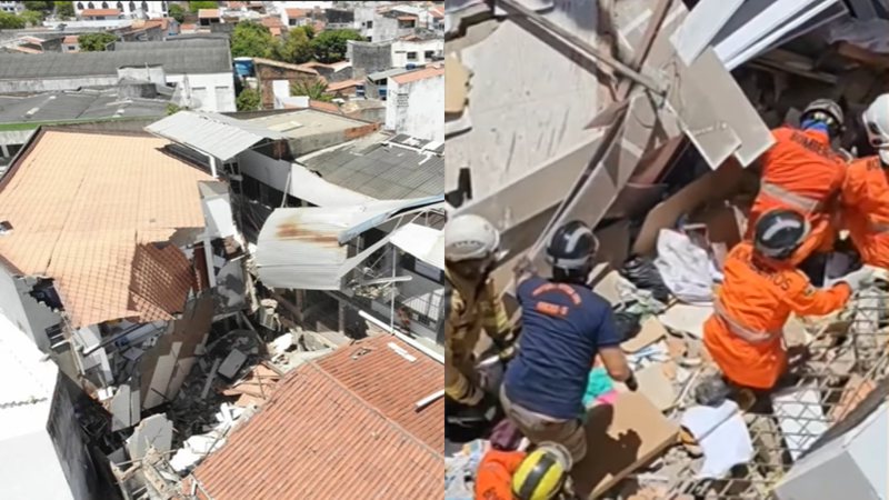 Imagens do prédio destruído após explosão e bombeiros tentando encontrar vítimas nos escombros - Divulgação/Corpo de Bombeiros / Reprodução/Vídeo/YouTube/@CNNbrasil