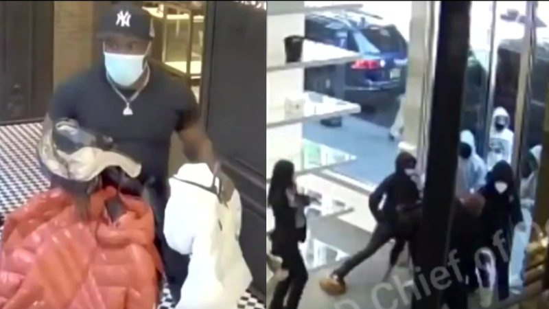Imagens dos homens invadindo a loja e roubando diversos produtos - Divulgação/NYPD