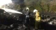 Bombeiros apagam fogo de avião que caiu na Ucrânia - Divulgação / Twitter
