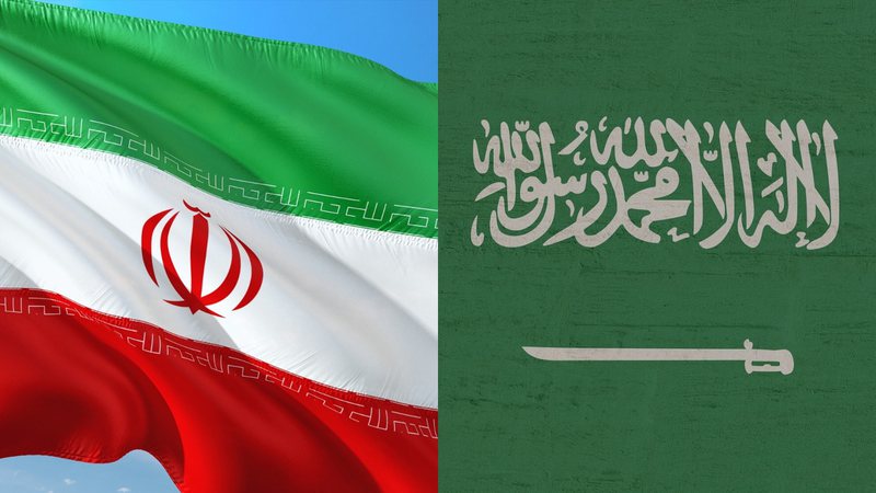 Bandeira do Irã (esq.) e bandeira da Arábia Saudita (dir.) - Reprodução/Pixabay/Kaufdex