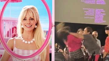 Imagem do filme Barbie e agressão durante sessão de filme - Divulgação e Reprodução/Video