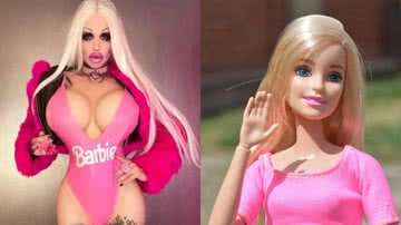 A tatuadora antes das transformações (esq.) e a boneca Barbie (dir.) - Reprodução / Redes Sociais e ErikaWittlieb, via Pixabay