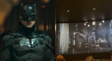 Robert Pattinson como Batman em “The Batman” (2022) e sala de cinema com morcegos nos EUA - Divulgação/Warner Bros. Pictures / Twitter/@Jeremiah24_