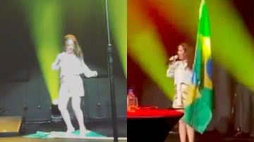 Momento em que Bebel Gilberto pisa na bandeira do Brasil - Reprodução/Vídeo