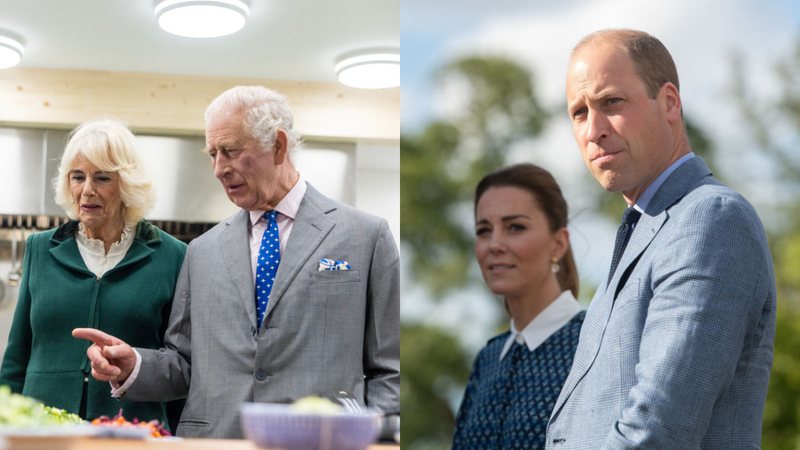 Rei Charles III com a Rainha Camilla e o Príncipe William com Kate Middleton - Getty Images