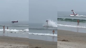 Momento da queda do avião de pequeno porte na praia de New Hampshire - Reprodução/Vídeo/Twitter/@Nerdy_Addict