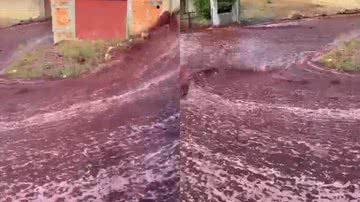 Imagem da rua inundada por vinho - Reprodução/Vídeo/X/@nuno_mar