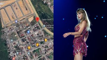 Localização da "Rua Taylor Swift" e a cantora norte-americana, respectivamente - Reprodução/Google Maps e Getty Images