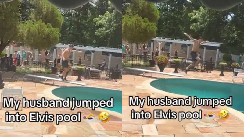 Momento em que o homem pula na piscina - Reprodução/X/@FadeHubb