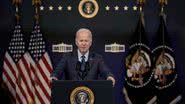 Joe Biden falando nesta quinta-feira, 16, sobre os objetos voadores não identificados derrubados nos EUA - Drew Angerer / Getty Images