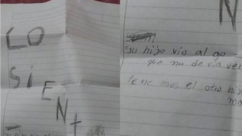 Bilhete encontrado ao lado da criança de 2 anos - Divulgação/G1/Redes Sociais/Policia do Paraguai