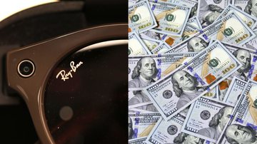 Montagem de óculos da Ray-Ban e pilhas de dinheiro - Justin Sullivan/Getty Images e John Guccione/Pexels