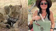Os leões com a bolsa e Diana Fiorentinos - Reprodução / Diana e Stacy Fiorentinos