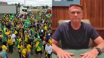 Registro dos protestos e Jair Bolsonaro - Getty Images e Reprodução/Vídeo