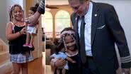 Trechos de reportagem mostrando a menina e o piloto que devolveu sua boneca - Divulgação/ WFAA-TV