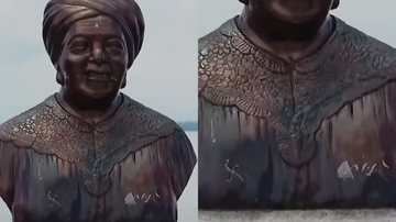 Registros do busto em homenagem a Maria Conga vandalizado - Reprodução/Vídeo