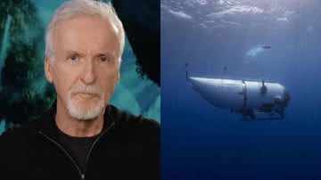 James Cameron e foto do submarino Titan - Reprodução/Vídeo e Divulgação OceanGate