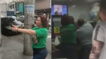 Imagens da deputada Carla Zambelli armada à esquerda e de tumulto em bar à direita - Reprodução / Vídeo / G1