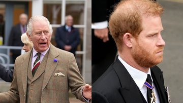 Á esquerda imagem de Charles III e à esquerda imagem de Harry - Getty Images