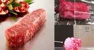 Fotografia de um bife wagyu e da carne impressa pela universidade - Divulgação/ PxHere/ Universidade de Osaka