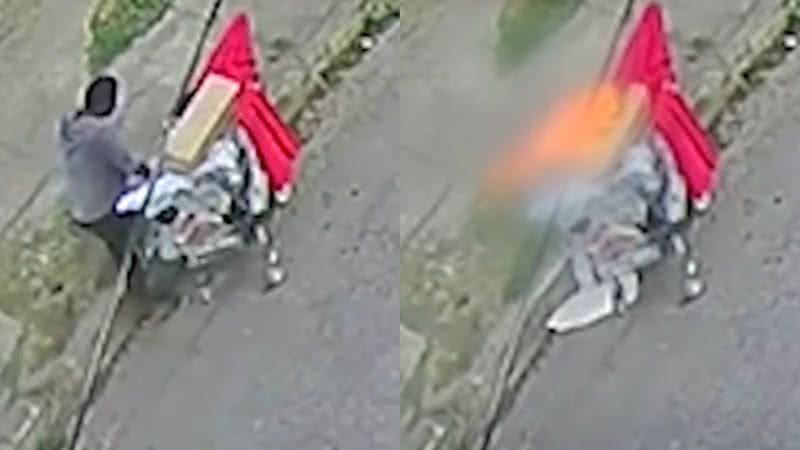 Imagens de câmera de segurança que registrou homem ateando fogo em carrinho de compras - Reprodução/Vídeo/YouTube/@SBTNews
