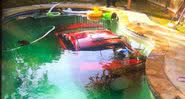 Imagens do carro vermelho na piscina - Divulgação/Twitter
