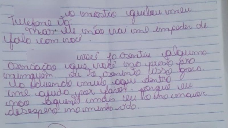 Carta escrita por adolescente de Jataí - Divulgação/TV Anhanguera