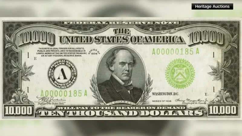 Imagem da nota de 10 mil dólares - Divulgação/Heritage Auctions