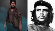 Fernando Marianno no papel de Che Guevara e retrato do real Che Guevara - Divulgação / Redes Sociais / @evitaopenair e WikiImages, via Pixabay