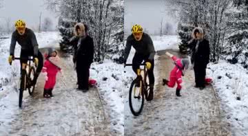 Trechos do vídeo onde o ciclista acerta a garota - Divulgação / Facebook