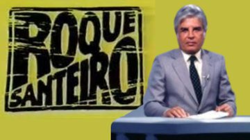 Cid Moreira em montagem com emblema de 'Roque Santeiro' (1975) - Divulgação / YouTube / TV Globo