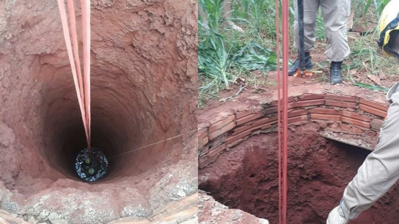 Cisterna onde a mulher caiu e resgate em Jaraguá, Goiás - Divulgação/Instagram/@cbmgo