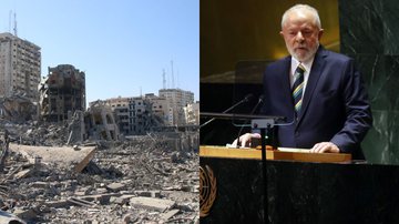 Cenário de ataques do Hamas em Israel (esq.) e o presidente Lula (dir.) - Getty Images